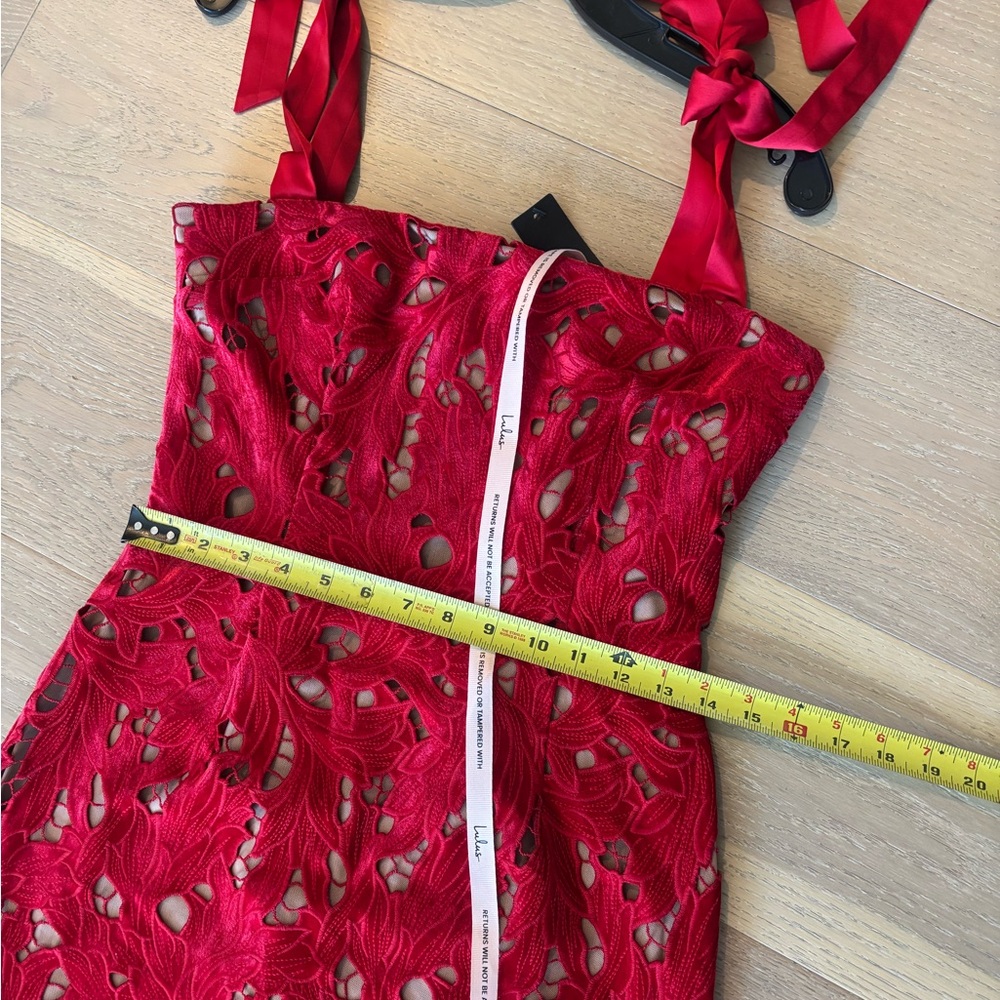 Lulus Ramsey Red Embroidered Tie Strap Maxi Dress Evening Gown Medium NWT NEW - Picture 10 of 12